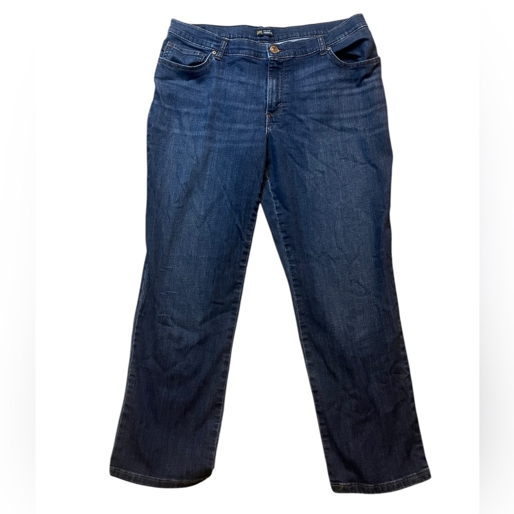 Lee Relaxed Fit Straight Leg Jeans size 16 Petite Women Blue Zip Button Closure